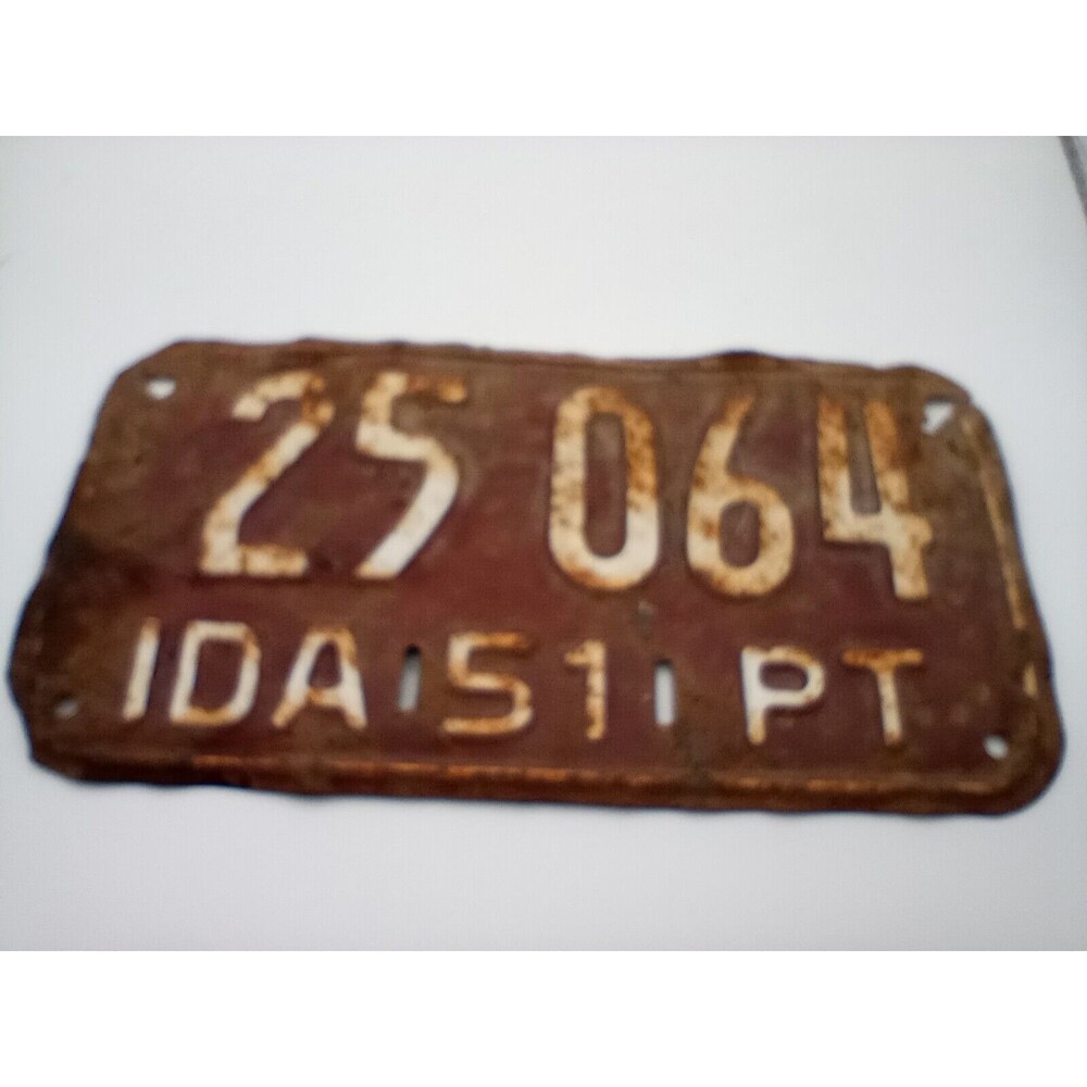 Vintage 1951 Idaho Motorcycle License Plate Marine Boat  RARE Fair Condition